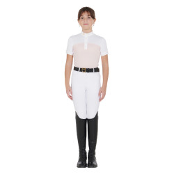 Polo Fille concours à Manches Courtes et Boutons avec Mesh Equestro Rose