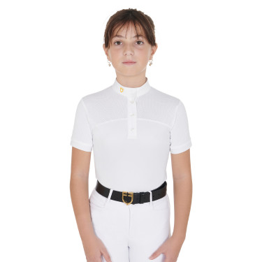 Polo Fille concours à Manches Courtes et Boutons avec Mesh Equestro Blanc Polo Fille concours à Manches Courtes et Boutons avec Mesh Equestro Blanc