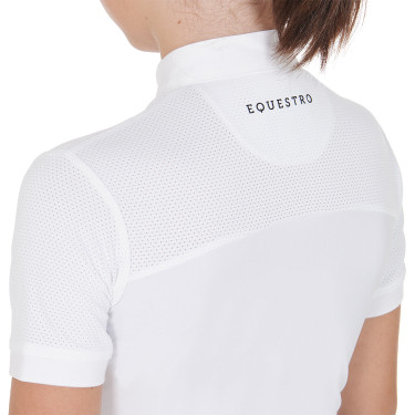Polo Fille concours à Manches Courtes et Boutons avec Mesh Equestro Blanc Polo Fille concours à Manches Courtes et Boutons avec Mesh Equestro Blanc