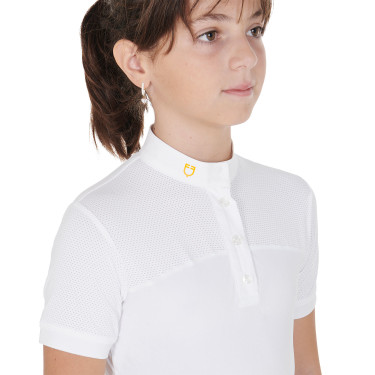 Polo Fille concours à Manches Courtes et Boutons avec Mesh Equestro Blanc Polo Fille concours à Manches Courtes et Boutons avec Mesh Equestro Blanc
