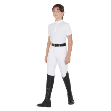 Polo Fille concours à Manches Courtes et Boutons avec Mesh Equestro Blanc Polo Fille concours à Manches Courtes et Boutons avec Mesh Equestro Blanc