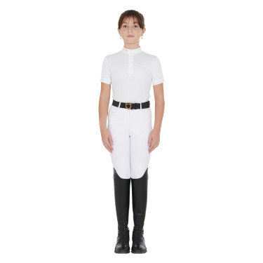 Polo Fille concours à Manches Courtes et Boutons avec Mesh Equestro Blanc Polo Fille concours à Manches Courtes et Boutons avec Mesh Equestro Blanc