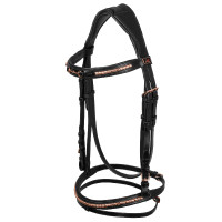 Bridon Anglais avec Décoration de Mors Rose Gold Supreme Noir