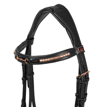 Bridon Anglais avec Décoration de Mors Rose Gold Supreme Noir