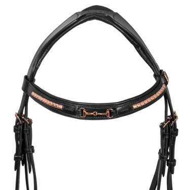 Bridon Anglais avec Décoration de Mors Rose Gold Supreme Noir
