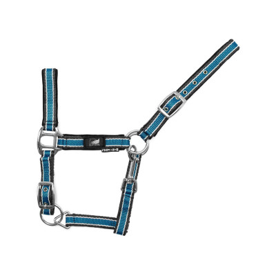 Licol Poulain en Nylon Bicolore Réglable avec Mousqueton Supreme Marine / blanc / turquoise
