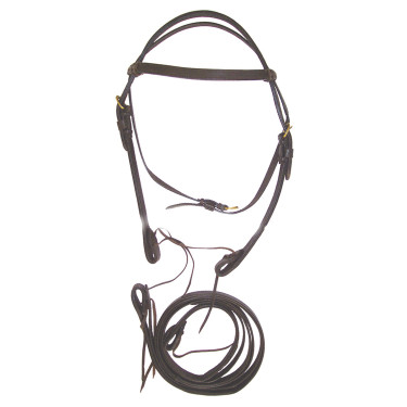 Bridon Western en Cuir Double avec Rênes Lakota Marron foncé