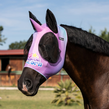 Masque Anti-Mouches en Lycra avec Couvre-Oreilles et Motif Licorne Pro-Tech Masque Anti-Mouches en Lycra avec Couvre-Oreilles et Motif Licorne Pro-Tech