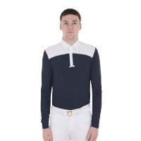 Polo de concours Homme Manches Longues avec Boutons Equestro Blanc / lierre vert