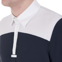 Polo de concours Homme Manches Longues avec Boutons Equestro Blanc / lierre vert