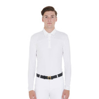 Polo de concours Homme Manches Longues avec Boutons Equestro Blanc / blanc