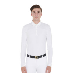 Polo de concours Homme Manches Longues avec Boutons Equestro Blanc / blanc