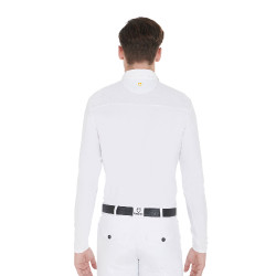 Polo de concours Homme Manches Longues avec Boutons Equestro Blanc / blanc