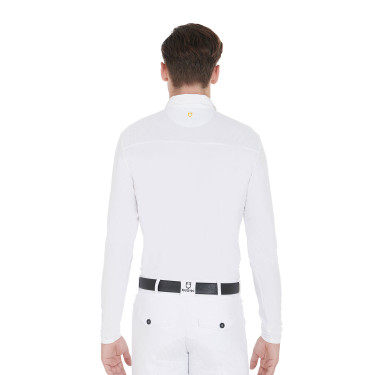 Polo de concours Homme Manches Longues avec Boutons Equestro Blanc / blanc