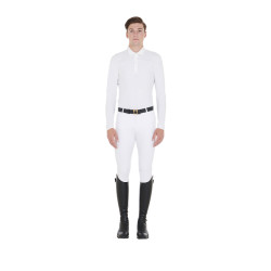 Polo de concours Homme Manches Longues avec Boutons Equestro Blanc / blanc