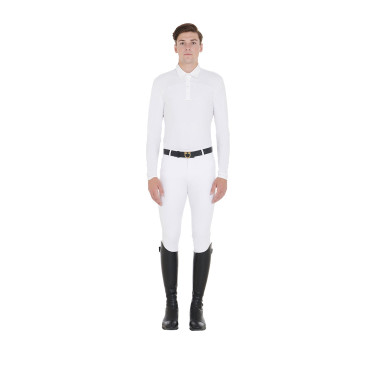 Polo de concours Homme Manches Longues avec Boutons Equestro Blanc / blanc