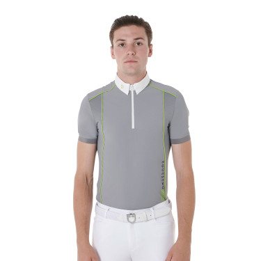 Polo de concours Homme Manches Courtes avec Zip Equestro Gris givré / vert citron