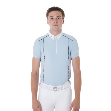 Polo de concours Homme Manches Courtes avec Zip Equestro Bleu ciel / noir
