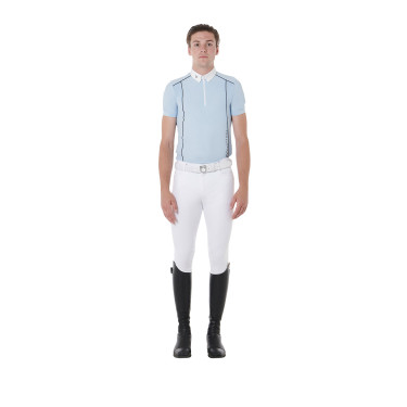 Polo de concours Homme Manches Courtes avec Zip Equestro Bleu ciel / noir