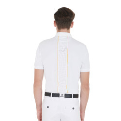 Polo de concours Homme Manches Courtes avec Zip Equestro Blanc / jaune Polo de concours Homme Manches Courtes avec Zip Equestro Blanc / jaune