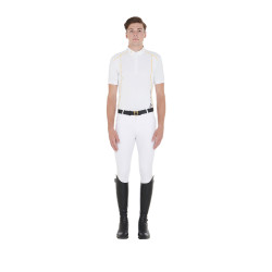 Polo de concours Homme Manches Courtes avec Zip Equestro Blanc / jaune Polo de concours Homme Manches Courtes avec Zip Equestro Blanc / jaune
