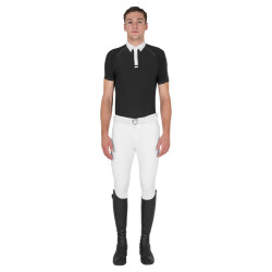 Polo de concours Homme Manches Courtes avec Boutons Equestro Noir Polo de concours Homme Manches Courtes avec Boutons Equestro Noir