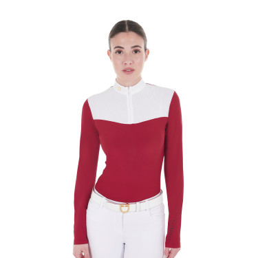 Polo de concours Femme Manches Longues en Tissu Technique et Mesh Equestro Scooter Beige