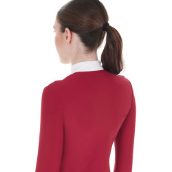 Polo de concours Femme Manches Longues en Tissu Technique et Mesh Equestro Scooter Beige
