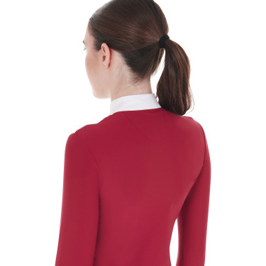 Polo de concours Femme Manches Longues en Tissu Technique et Mesh Equestro Scooter Beige