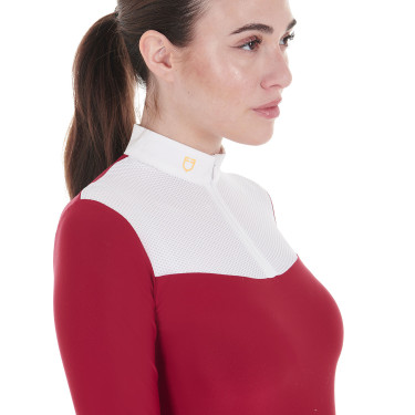 Polo de concours Femme Manches Longues en Tissu Technique et Mesh Equestro Scooter Beige