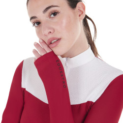 Polo de concours Femme Manches Longues en Tissu Technique et Mesh Equestro Scooter Beige