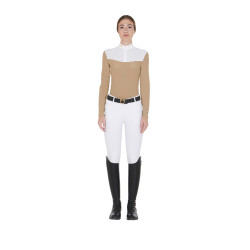 Polo de concours Femme Manches Longues en Tissu Technique et Mesh Equestro Beige Polo de concours Femme Manches Longues en Tissu Technique et Mesh Equestro Beige