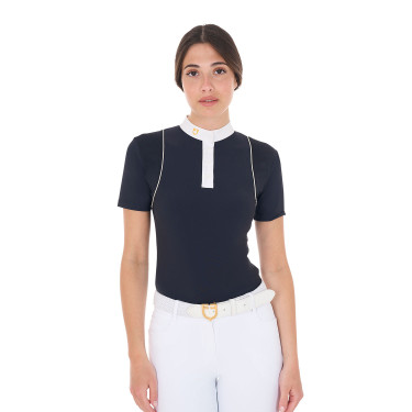 Polo de concours Femme Manches Courtes avec Boutons Equestro Marine blazer / blanc antique Bleu marine Polo de concours Femme Manches Courtes avec Boutons Equestro Marine blazer / blanc antique Bleu marine