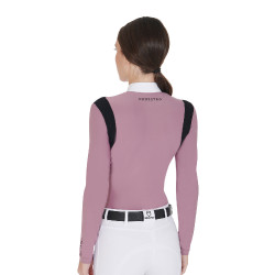 Polo de concours Femme Manches Longues en Tissu Technique Equestro Rose