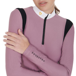Polo de concours Femme Manches Longues en Tissu Technique Equestro Rose