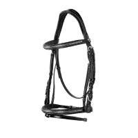 Têtière anglaise en cuir avec clincher en nickel plaqué NP Equestro Noir Têtière anglaise en cuir avec clincher en nickel plaqué NP Equestro Noir