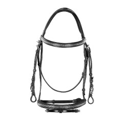 Têtière anglaise en cuir avec clincher en nickel plaqué NP Equestro Noir