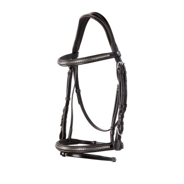 Têtière anglaise en cuir avec clincher en nickel plaqué NP Equestro Têtière anglaise en cuir avec clincher en nickel plaqué NP Equestro