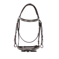 Têtière anglaise en cuir avec clincher en nickel plaqué NP Equestro Marron foncé Têtière anglaise en cuir avec clincher en nickel plaqué NP Equestro Marron foncé