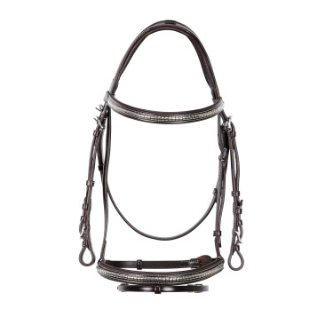 Têtière anglaise en cuir avec clincher en nickel plaqué NP Equestro Têtière anglaise en cuir avec clincher en nickel plaqué NP Equestro