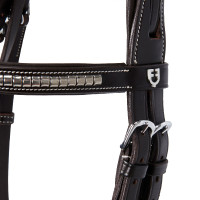 Têtière anglaise en cuir avec clincher en nickel plaqué NP Equestro Noir Têtière anglaise en cuir avec clincher en nickel plaqué NP Equestro Noir