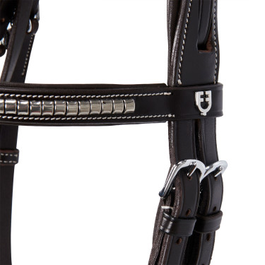 Têtière anglaise en cuir avec clincher en nickel plaqué NP Equestro Têtière anglaise en cuir avec clincher en nickel plaqué NP Equestro