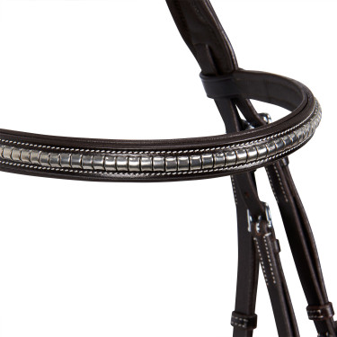 Têtière anglaise en cuir avec clincher en nickel plaqué NP Equestro Têtière anglaise en cuir avec clincher en nickel plaqué NP Equestro