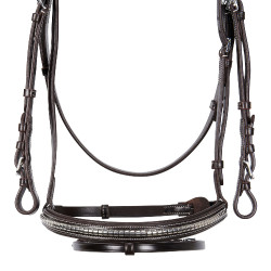 Têtière anglaise en cuir avec clincher en nickel plaqué NP Equestro Marron foncé Têtière anglaise en cuir avec clincher en nickel plaqué NP Equestro Marron foncé