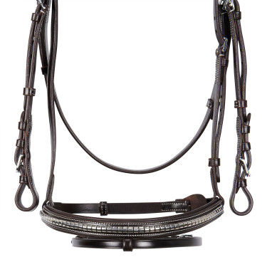 Têtière anglaise en cuir avec clincher en nickel plaqué NP Equestro Têtière anglaise en cuir avec clincher en nickel plaqué NP Equestro