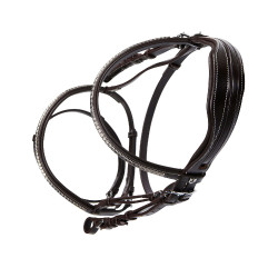 Têtière anglaise en cuir avec clincher en nickel plaqué NP Equestro Marron foncé Têtière anglaise en cuir avec clincher en nickel plaqué NP Equestro Marron foncé