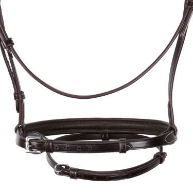 Têtière anglaise en cuir avec clincher en nickel plaqué NP Equestro Têtière anglaise en cuir avec clincher en nickel plaqué NP Equestro