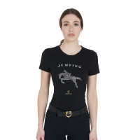 T-shirt femme slim fit saut d'obstacles avec strass Equestro Noir T-shirt femme slim fit saut d'obstacles avec strass Equestro Noir