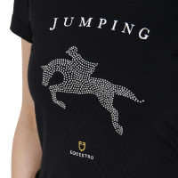 T-shirt femme slim fit saut d'obstacles avec strass Equestro Noir T-shirt femme slim fit saut d'obstacles avec strass Equestro Noir