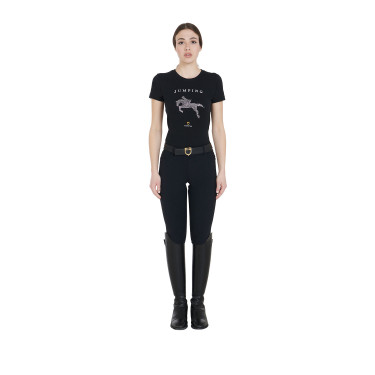 T-shirt femme slim fit saut d'obstacles avec strass Equestro Noir T-shirt femme slim fit saut d'obstacles avec strass Equestro Noir